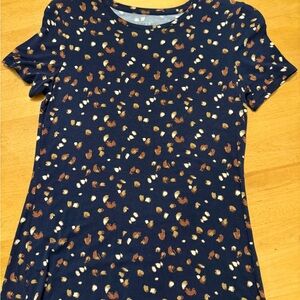 Nine West Navy and Brown Patterned Short Sleeve Top